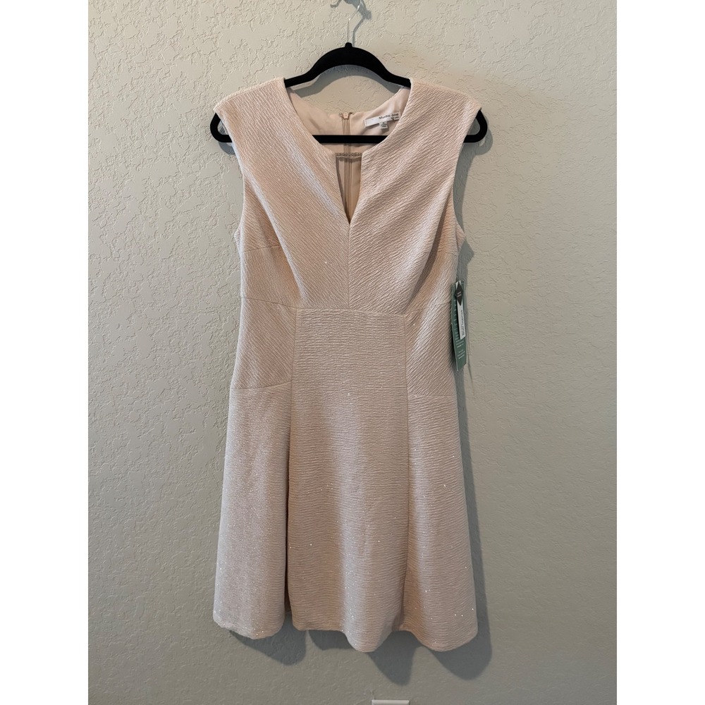 Studio One New York Pink Metallic Glitter Rhinestone V-Neck Fit Flare Dress 10